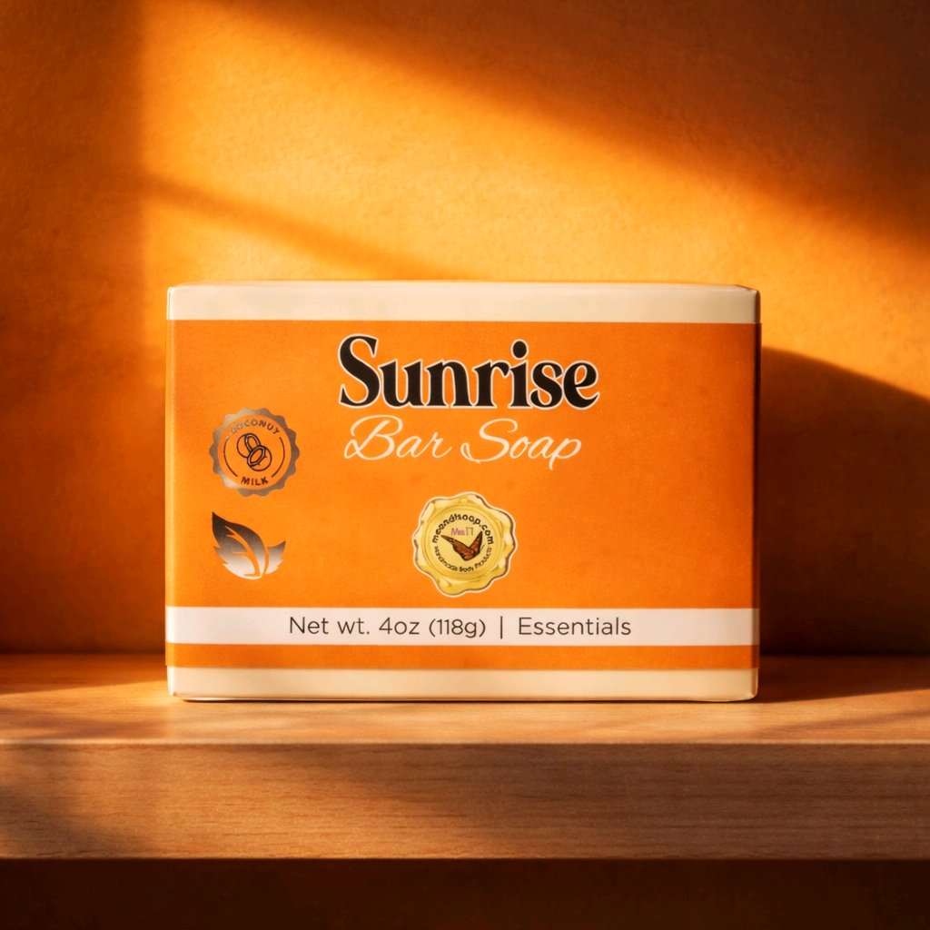 Sunrise bar soap box in the light of a sunrise