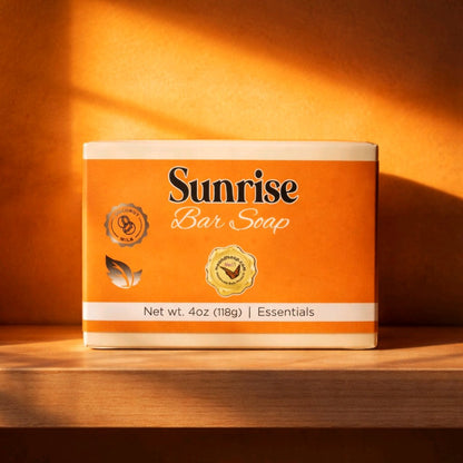 Sunrise bar soap box in the light of a sunrise