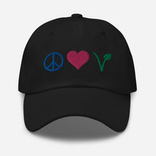 Peace, Love, Vegan Hat / Cap With Premium Multi - color Stitched Embroidery - Vegan America