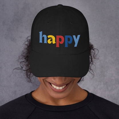 The Happy Hat - Colored Embroidery, 100% Chino Cotton Twill - Vegan America