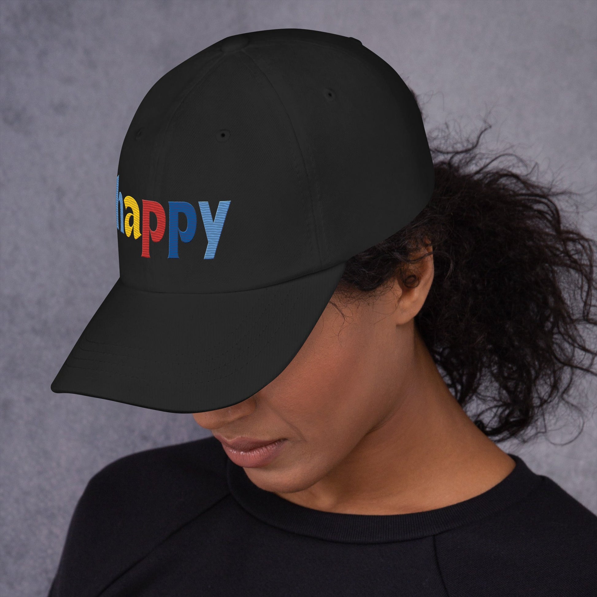The Happy Hat - Colored Embroidery, 100% Chino Cotton Twill - Vegan America