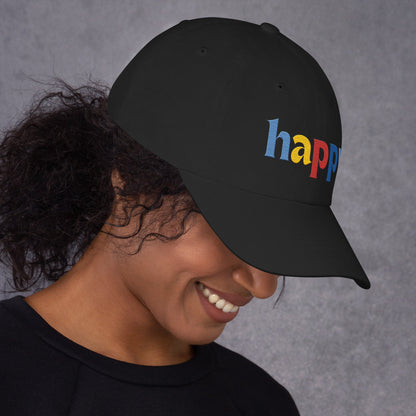The Happy Hat - Colored Embroidery, 100% Chino Cotton Twill - Vegan America