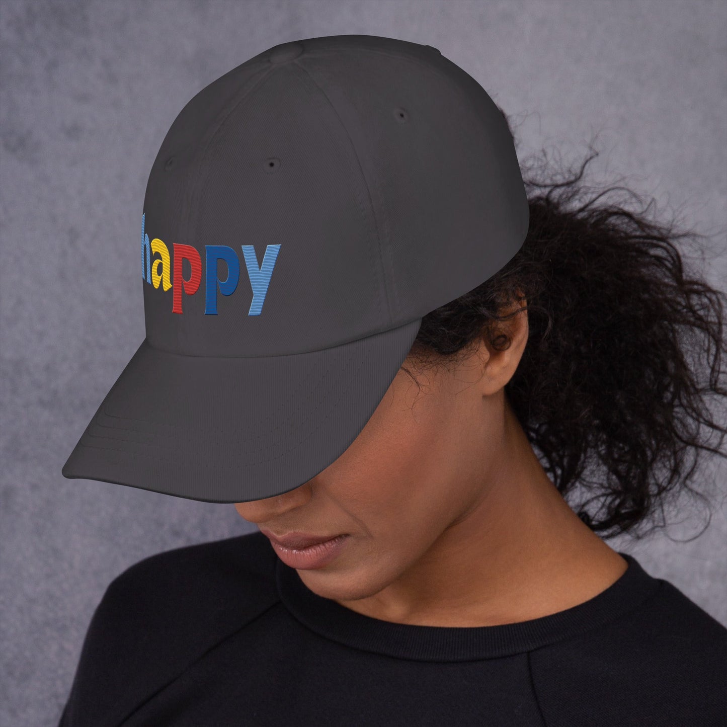 The Happy Hat - Colored Embroidery, 100% Chino Cotton Twill - Vegan America