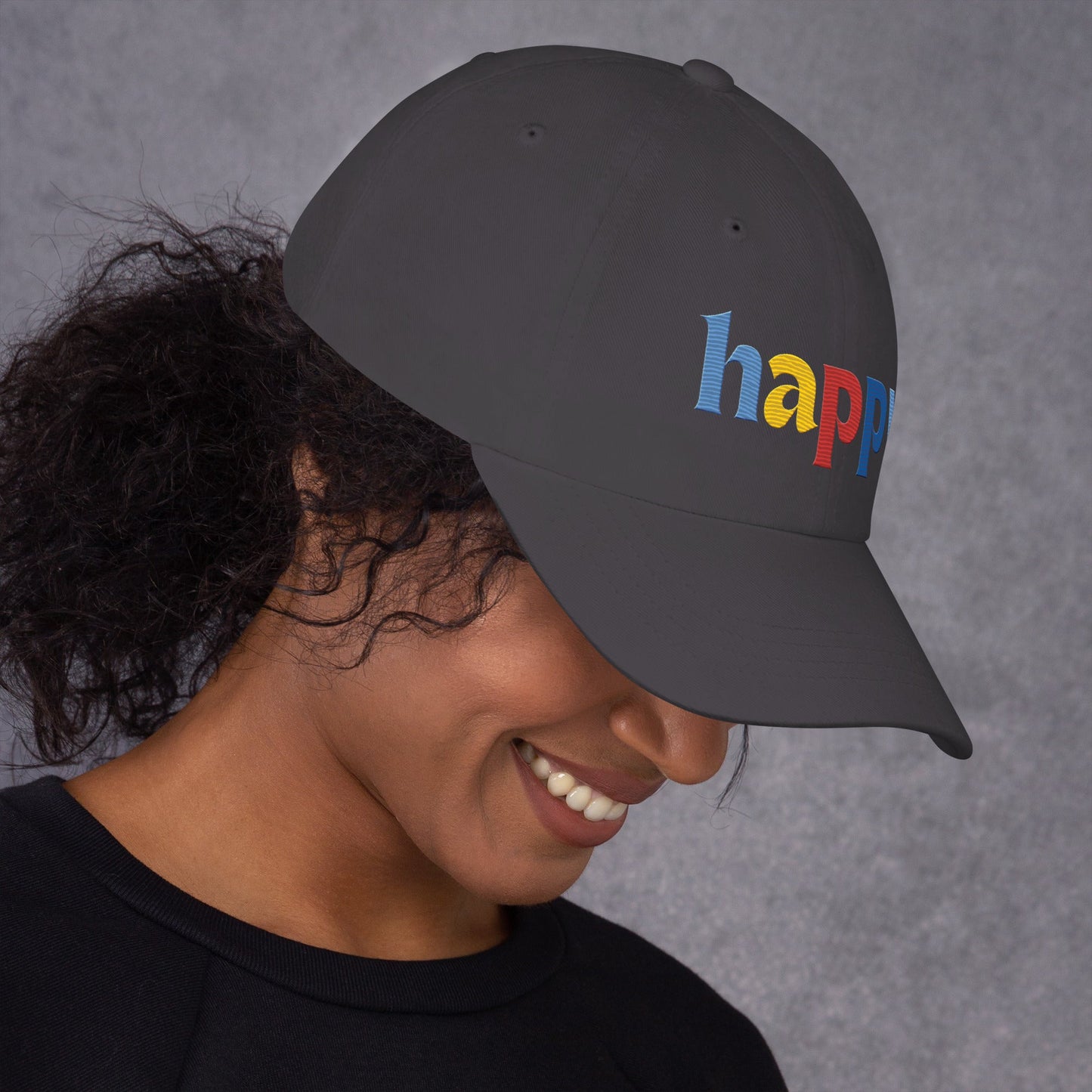 The Happy Hat - Colored Embroidery, 100% Chino Cotton Twill - Vegan America