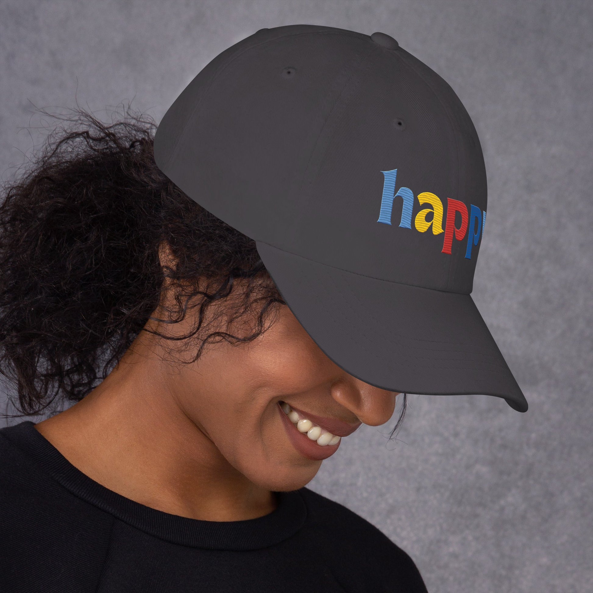 The Happy Hat - Colored Embroidery, 100% Chino Cotton Twill - Vegan America