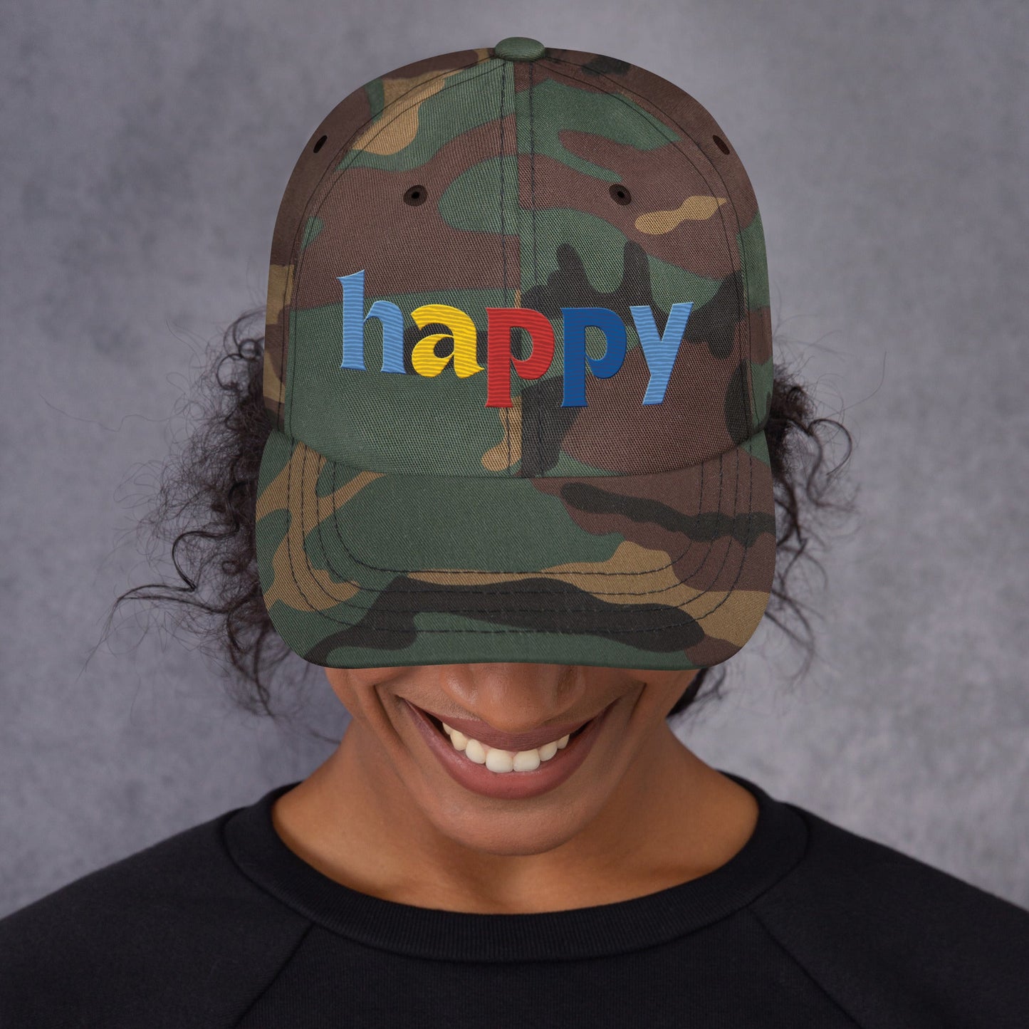 The Happy Hat - Colored Embroidery, 100% Chino Cotton Twill - Vegan America