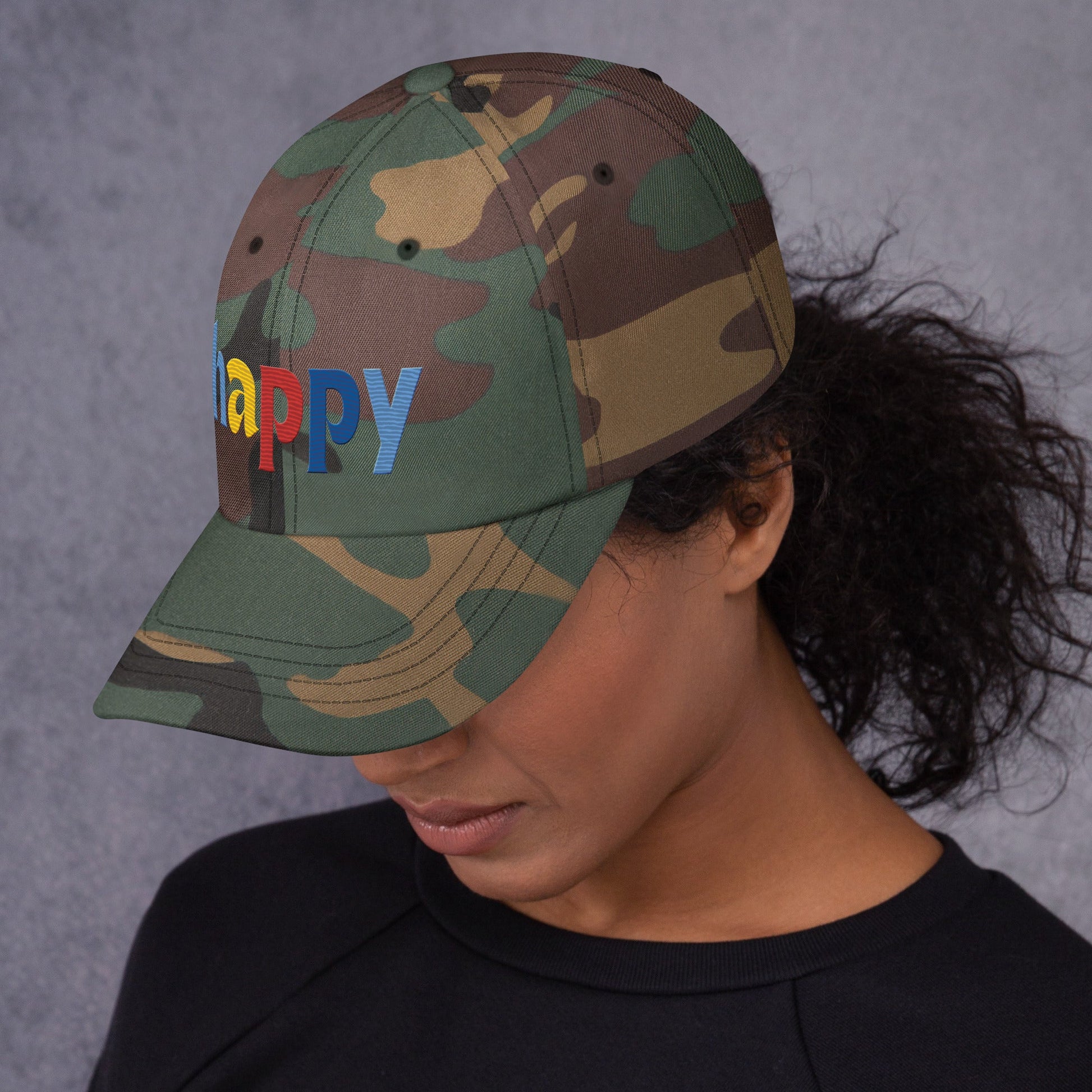 The Happy Hat - Colored Embroidery, 100% Chino Cotton Twill - Vegan America