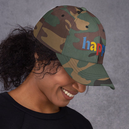 The Happy Hat - Colored Embroidery, 100% Chino Cotton Twill - Vegan America
