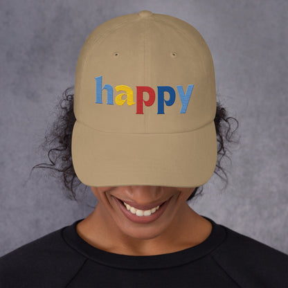 The Happy Hat - Colored Embroidery, 100% Chino Cotton Twill - Vegan America