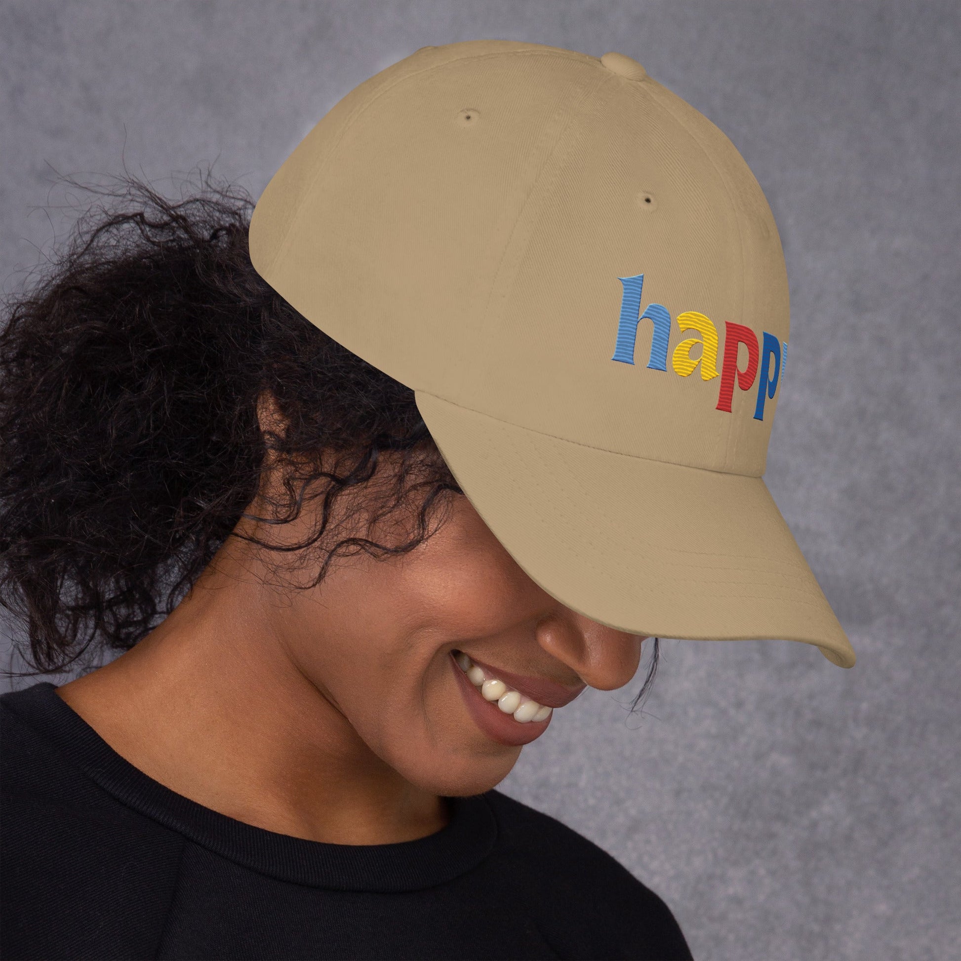 The Happy Hat - Colored Embroidery, 100% Chino Cotton Twill - Vegan America