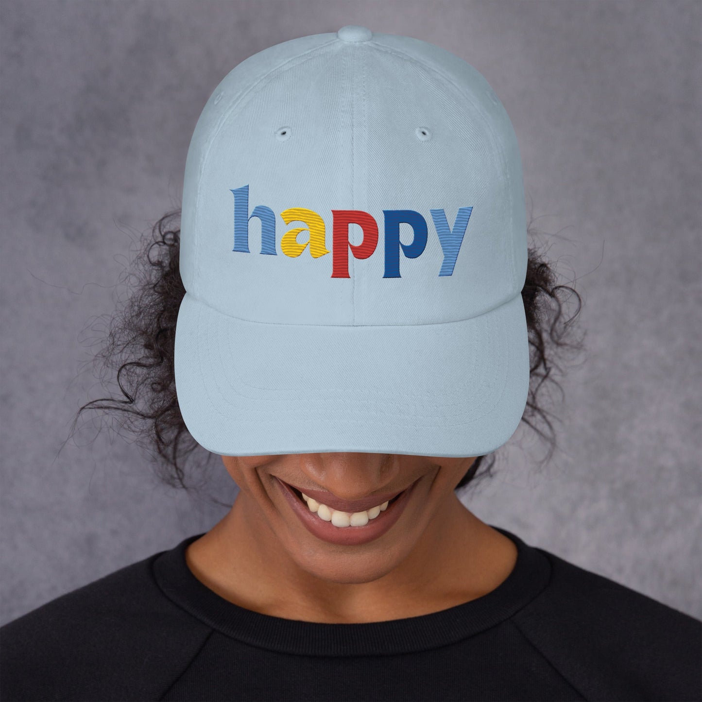 The Happy Hat - Colored Embroidery, 100% Chino Cotton Twill - Vegan America