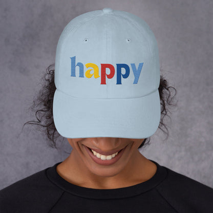 The Happy Hat - Colored Embroidery, 100% Chino Cotton Twill - Vegan America