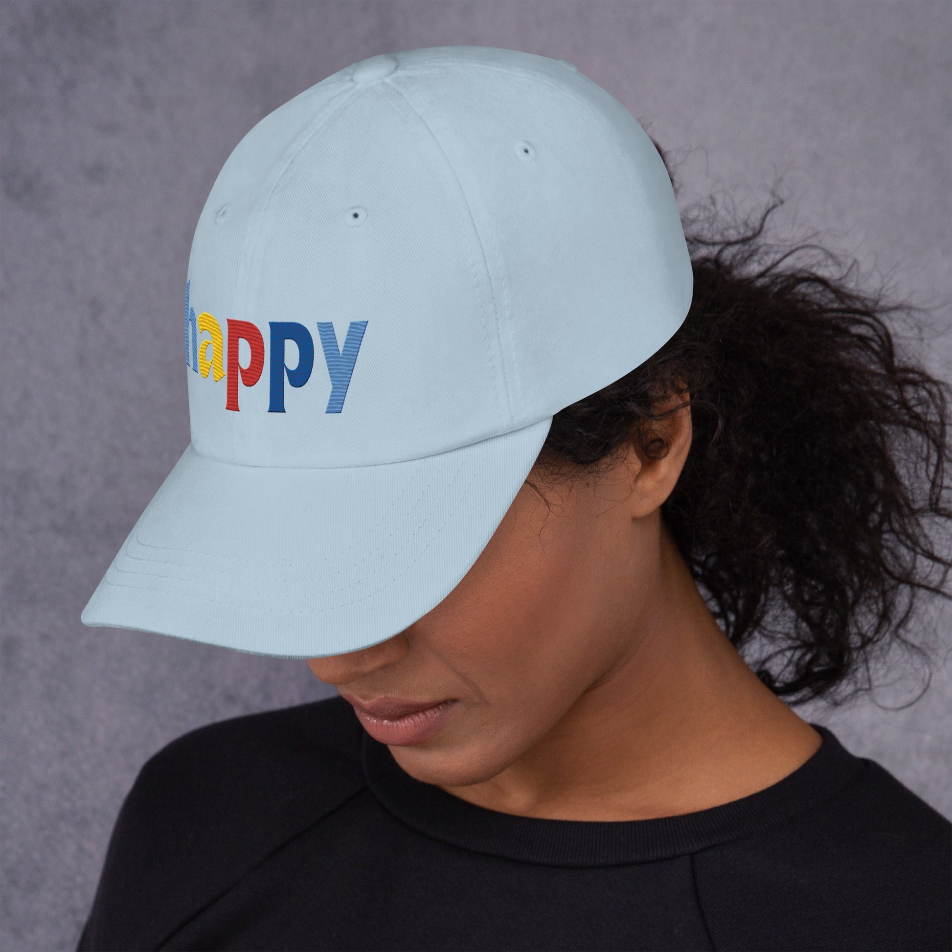 The Happy Hat - Colored Embroidery, 100% Chino Cotton Twill - Vegan America