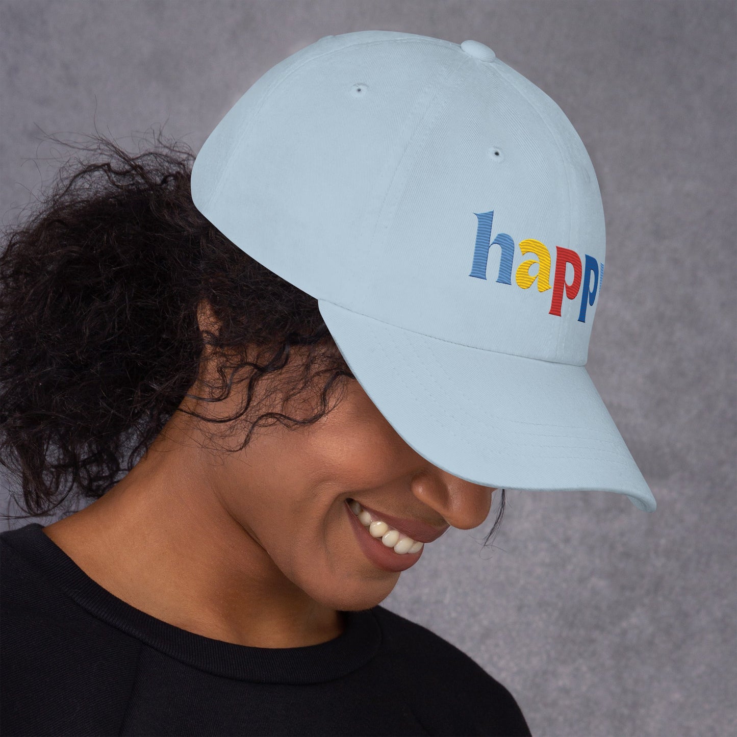 The Happy Hat - Colored Embroidery, 100% Chino Cotton Twill - Vegan America