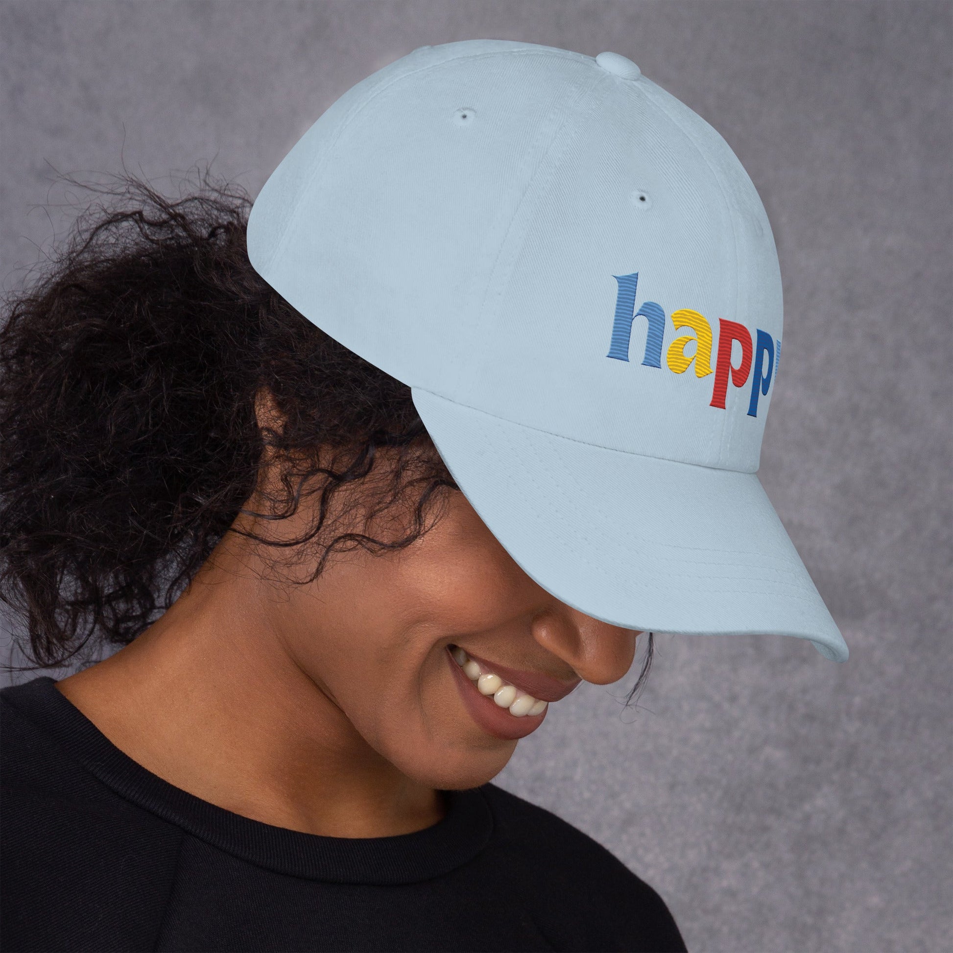 The Happy Hat - Colored Embroidery, 100% Chino Cotton Twill - Vegan America