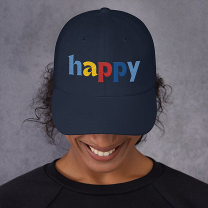 The Happy Hat - Colored Embroidery, 100% Chino Cotton Twill - Vegan America