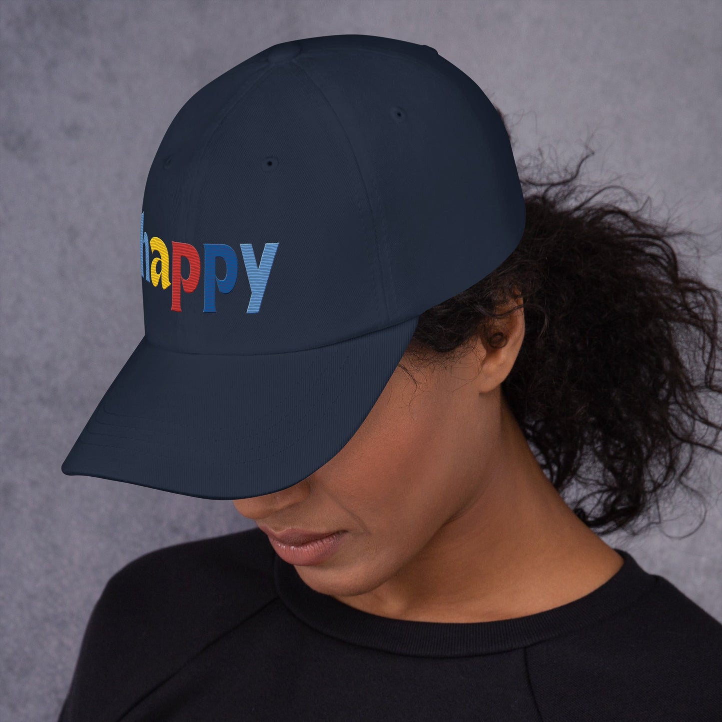 The Happy Hat - Colored Embroidery, 100% Chino Cotton Twill - Vegan America