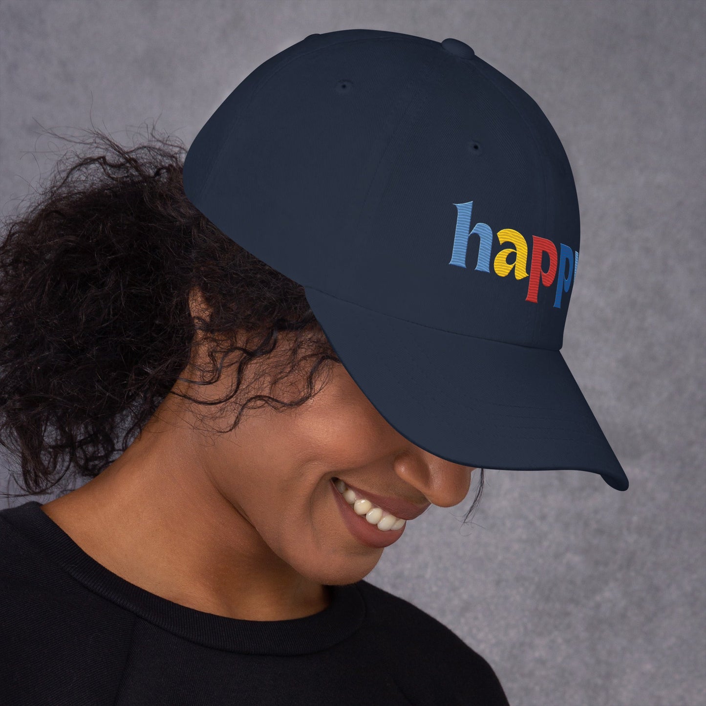 The Happy Hat - Colored Embroidery, 100% Chino Cotton Twill - Vegan America