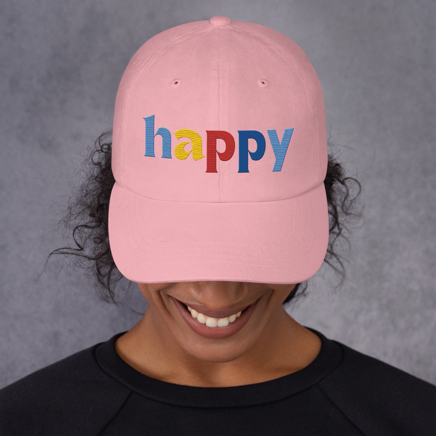 The Happy Hat - Colored Embroidery, 100% Chino Cotton Twill - Vegan America