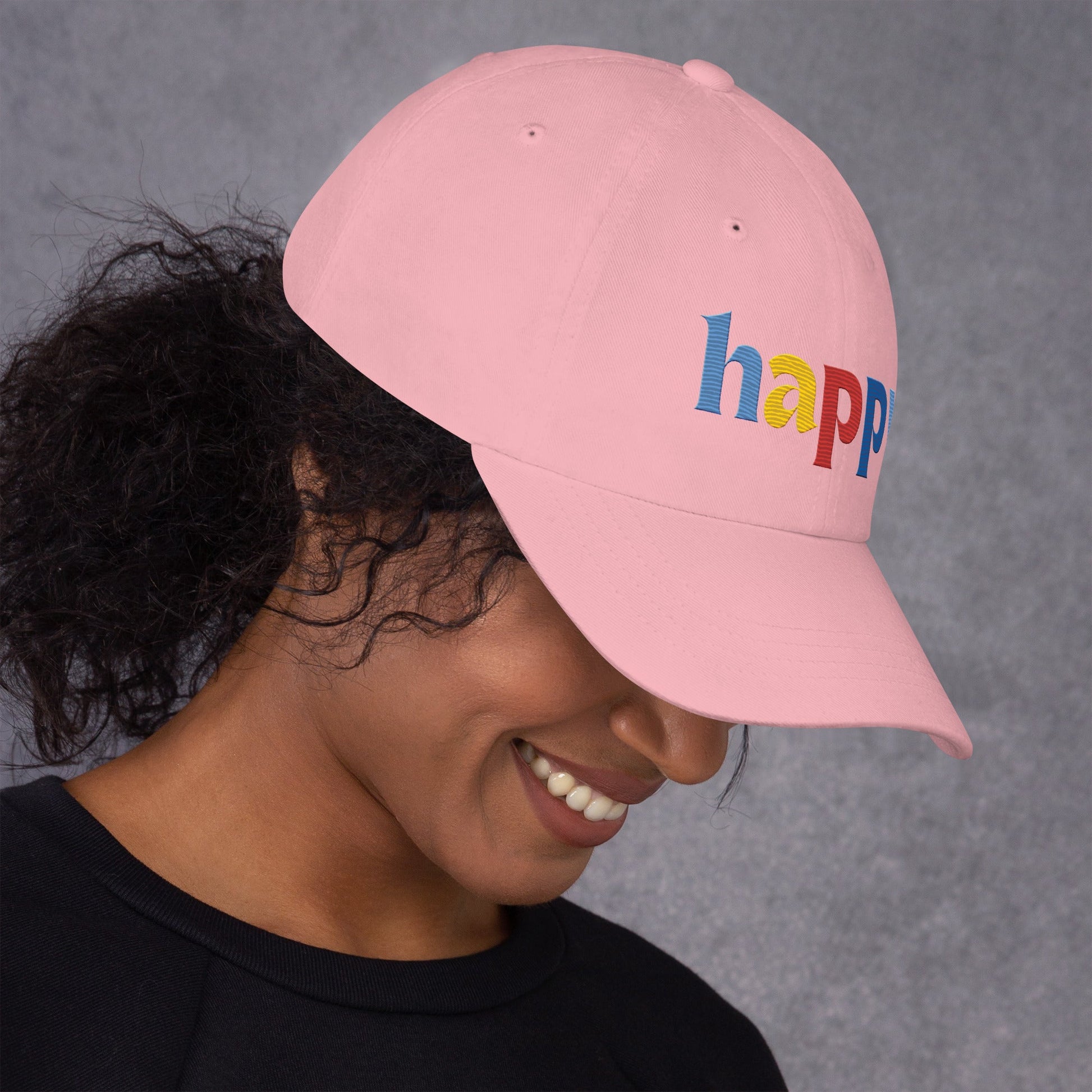 The Happy Hat - Colored Embroidery, 100% Chino Cotton Twill - Vegan America