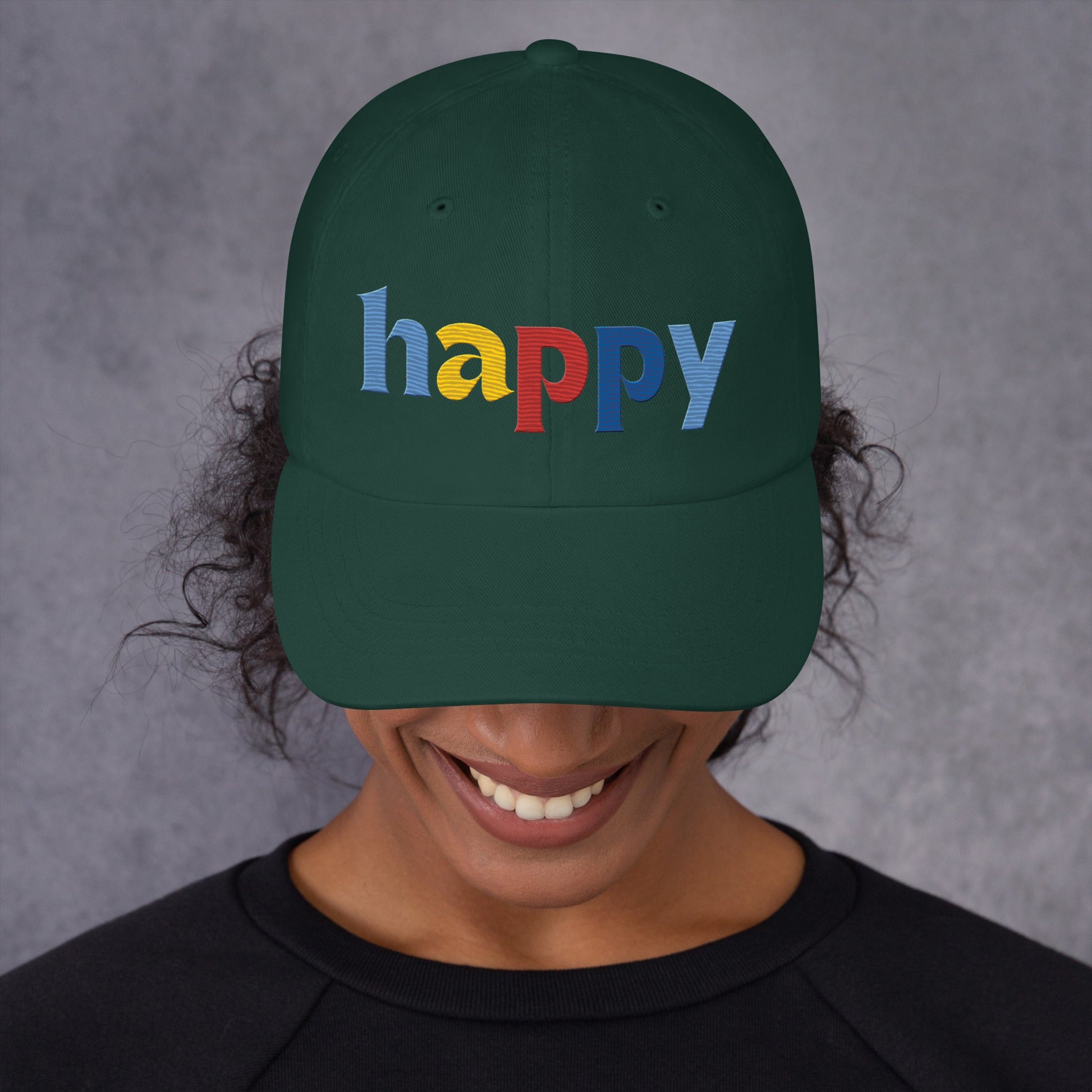The Happy Hat - Colored Embroidery, 100% Chino Cotton Twill - Vegan America