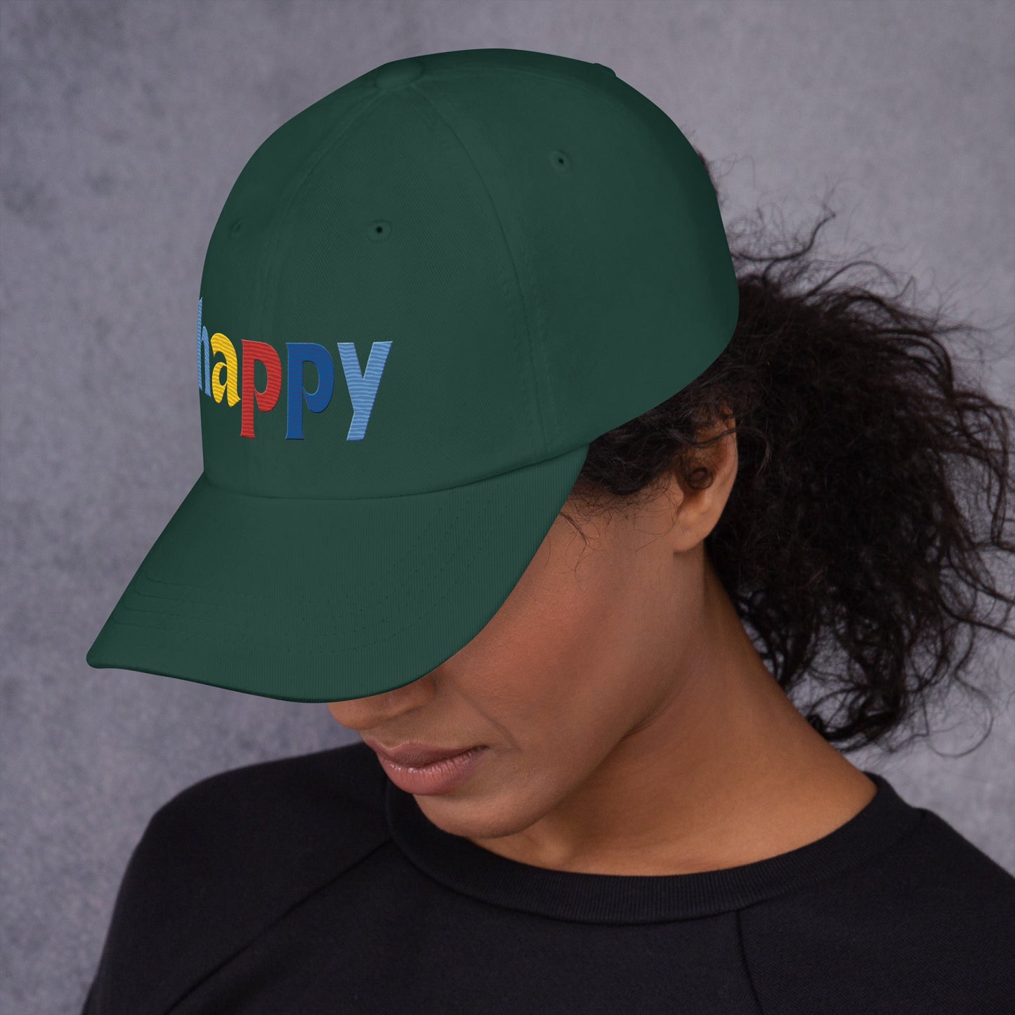 The Happy Hat - Colored Embroidery, 100% Chino Cotton Twill - Vegan America