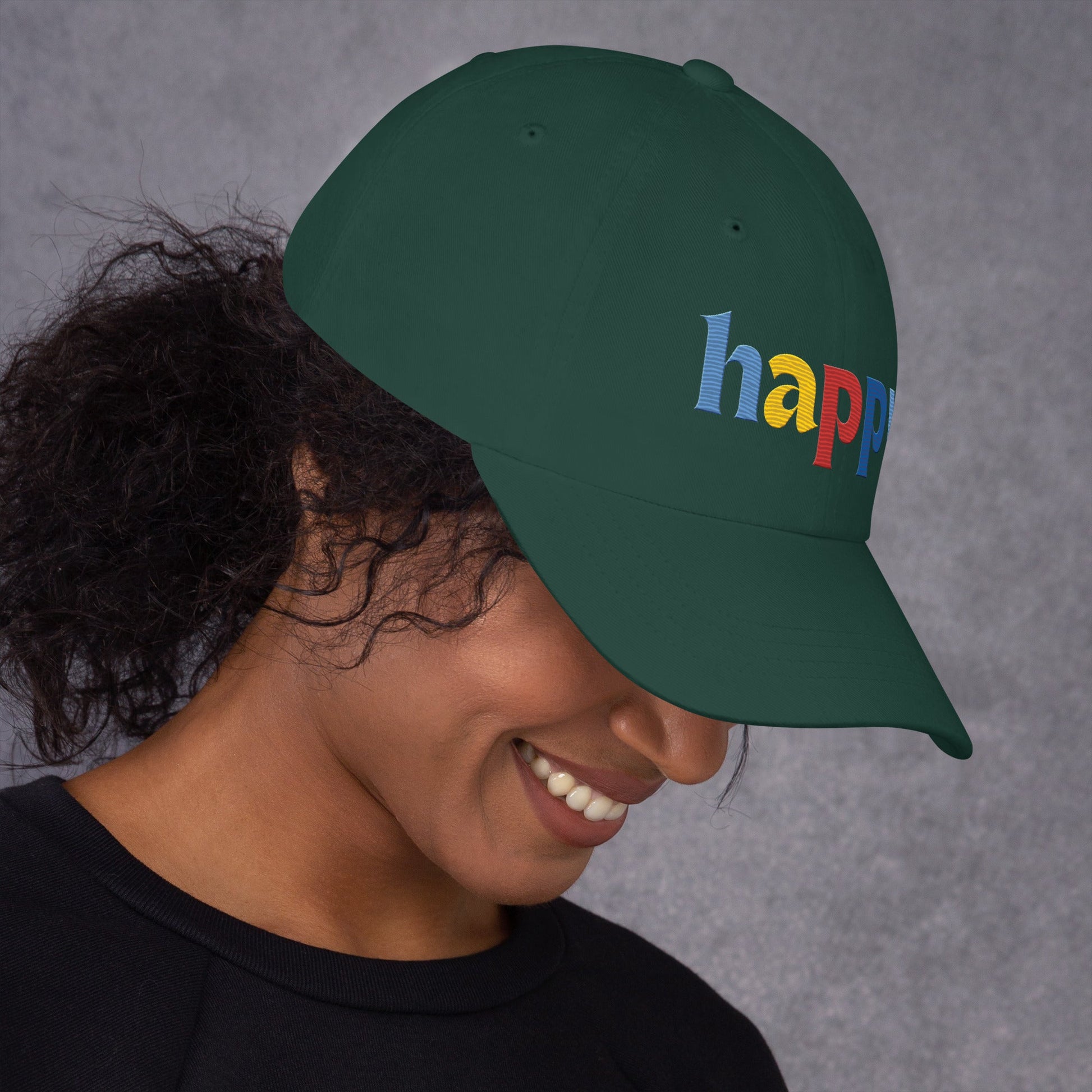The Happy Hat - Colored Embroidery, 100% Chino Cotton Twill - Vegan America