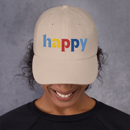 The Happy Hat - Colored Embroidery, 100% Chino Cotton Twill - Vegan America
