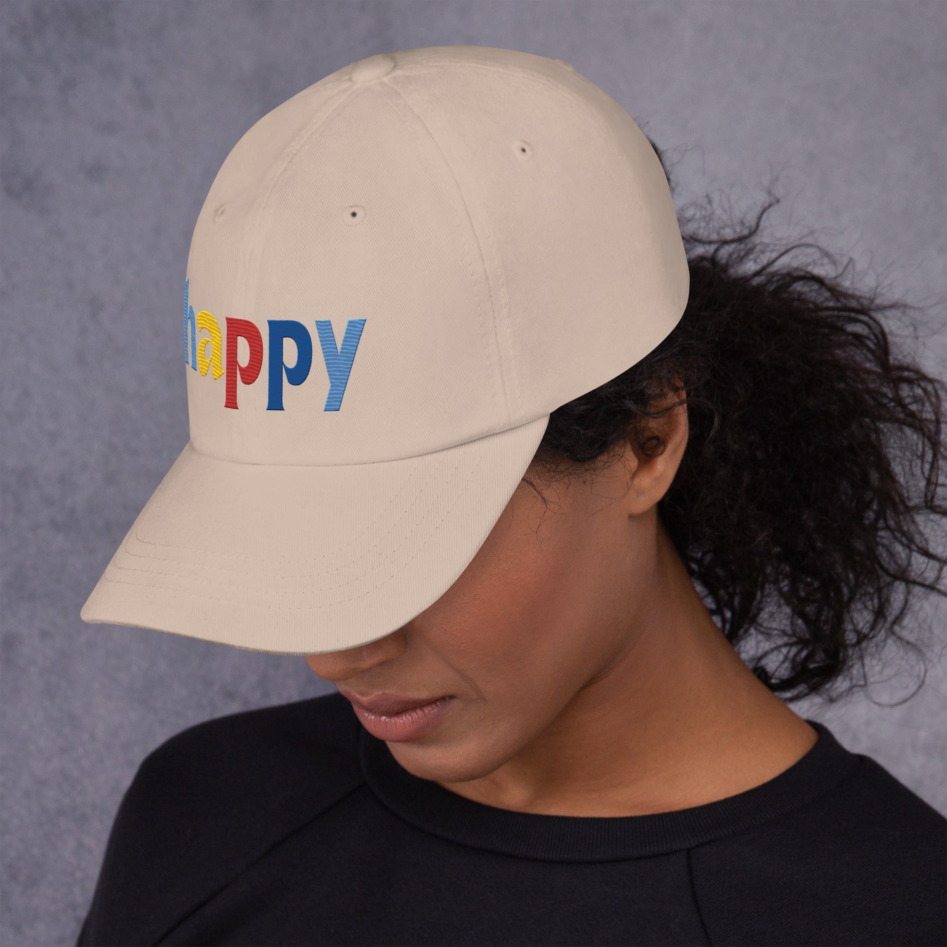 The Happy Hat - Colored Embroidery, 100% Chino Cotton Twill - Vegan America