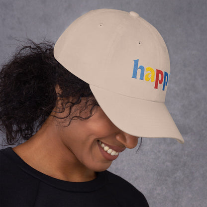 The Happy Hat - Colored Embroidery, 100% Chino Cotton Twill - Vegan America