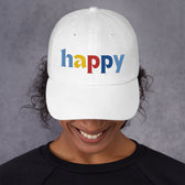 The Happy Hat - Colored Embroidery, 100% Chino Cotton Twill - Vegan America