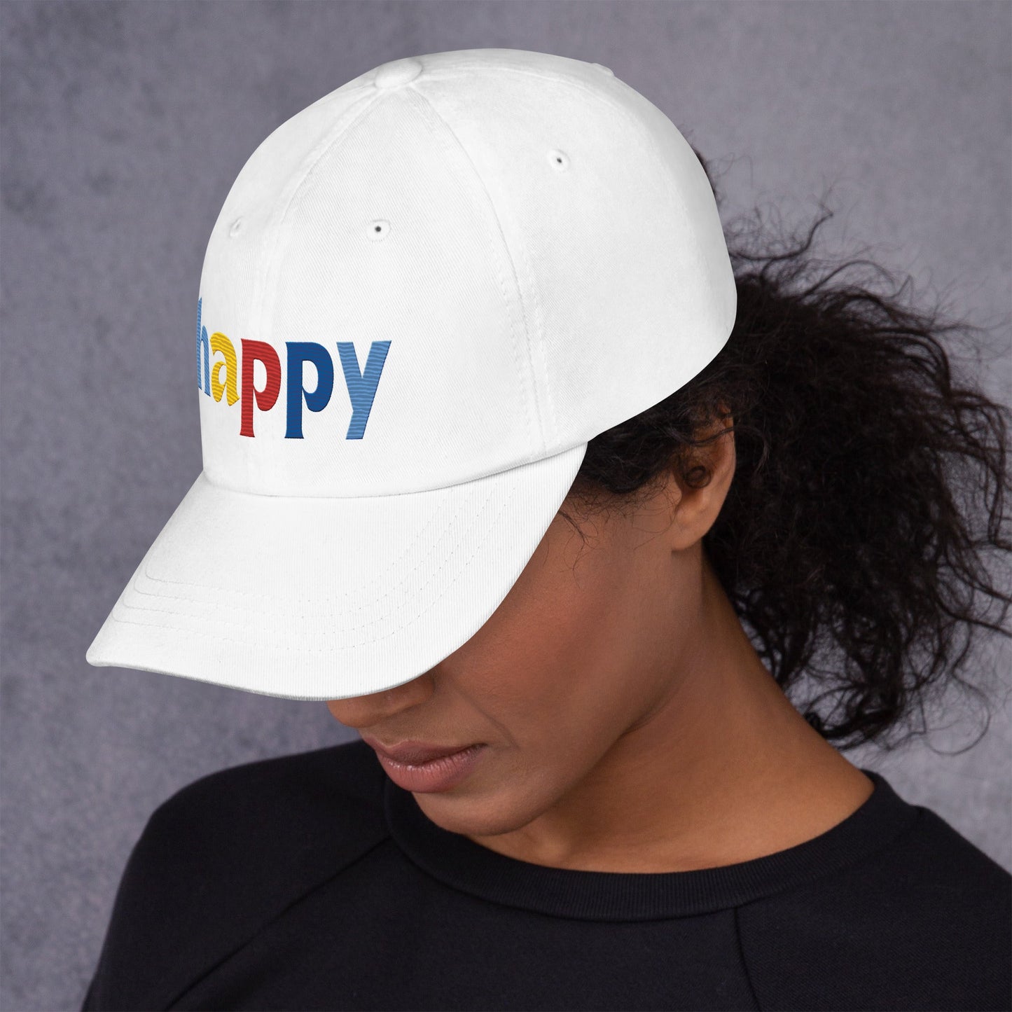 The Happy Hat - Colored Embroidery, 100% Chino Cotton Twill - Vegan America