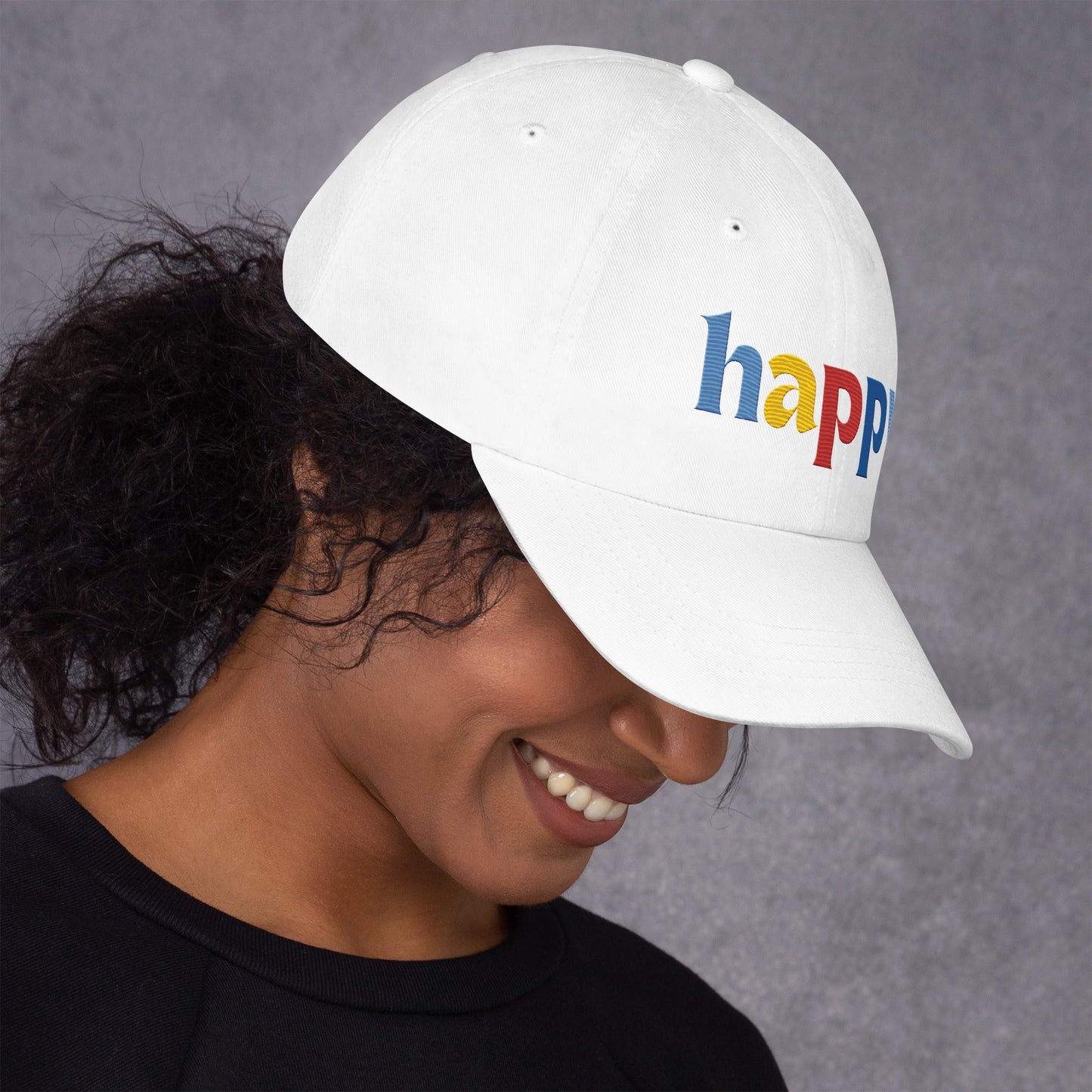 The Happy Hat - Colored Embroidery, 100% Chino Cotton Twill - Vegan America