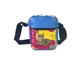 crossbody bag pink, yellow & blue cat food packages - Vegan America