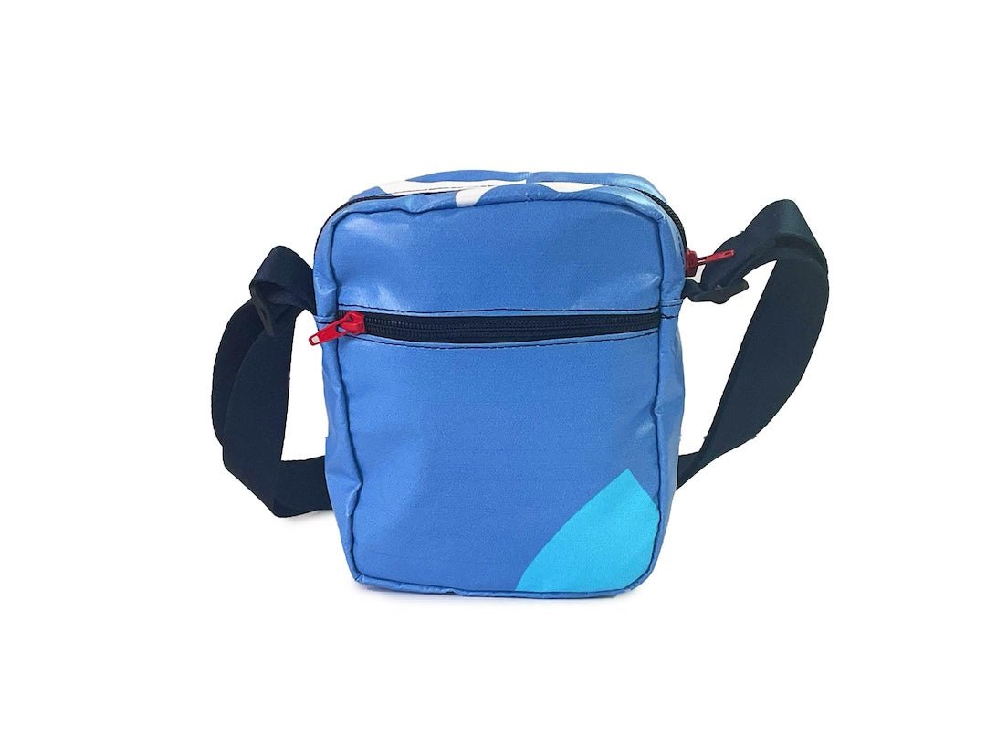 crossbody bag pink, yellow & blue cat food packages - Vegan America