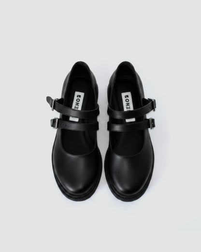 Twin Mary Jane Vegan Corn Leather Ballerinas | Black - Vegan America