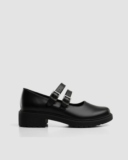 Twin Mary Jane Vegan Corn Leather Ballerinas | Black - Vegan America