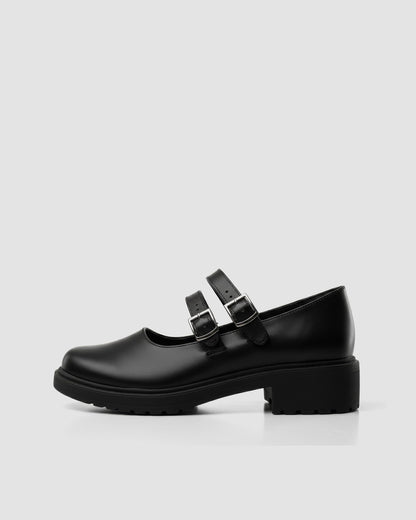 Twin Mary Jane Vegan Corn Leather Ballerinas | Black - Vegan America