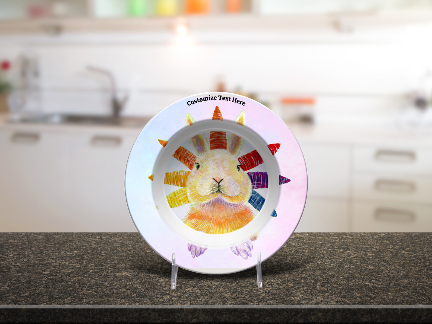 Whimsy Rainbow Bunny Plate & Bowl