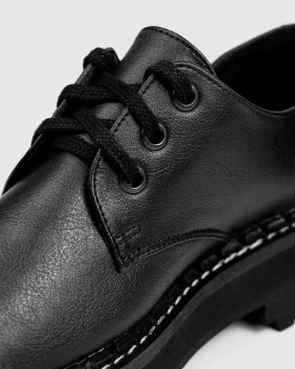 Chunky Derbs Boy Black Vegea grape leather Derby - Vegan America