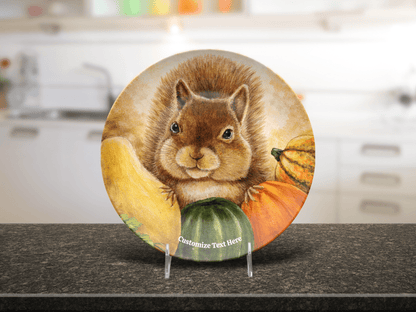Personalized Plate & Bowl with Squirrel & Squash – Whimsical Tableware for Everyone - Vegan America