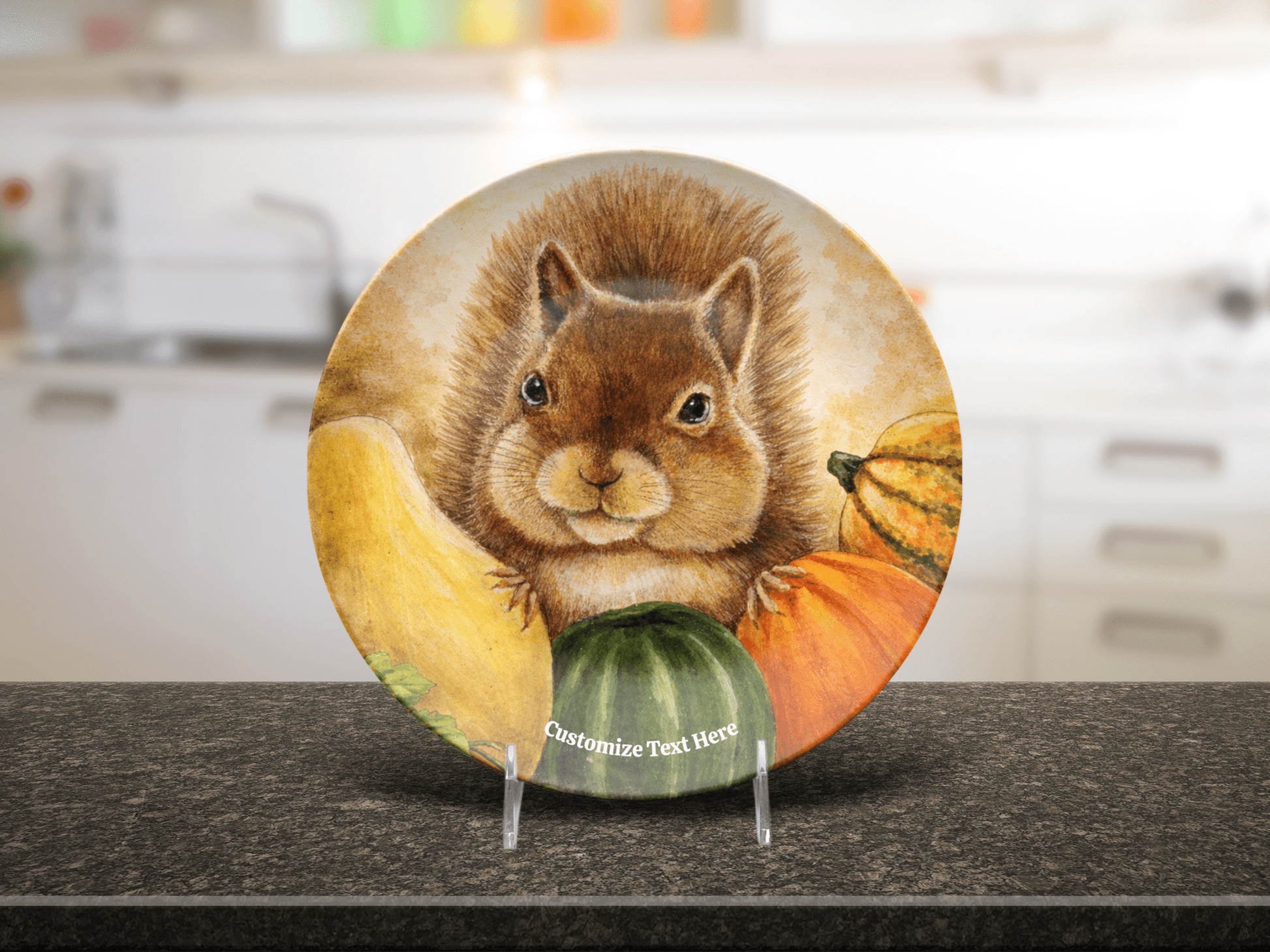 Personalized Plate & Bowl with Squirrel & Squash – Whimsical Tableware for Everyone - Vegan America