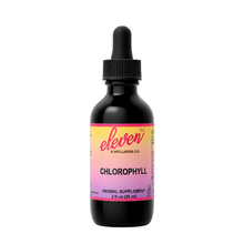 Eleven TLC alcohol-free liquid chlorophyll drops in a 2 oz amber glass bottle with a dropper cap on a clean white background.