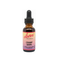 Eleven TLC Cramp Bark tincture 1 oz amber glass bottle with dropper, featuring branded label for menstrual comfort.