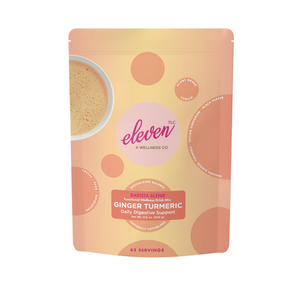 Eleven TLC 500g resealable bag of Organic Ginger Turmeric Golden Drink Mix powder.