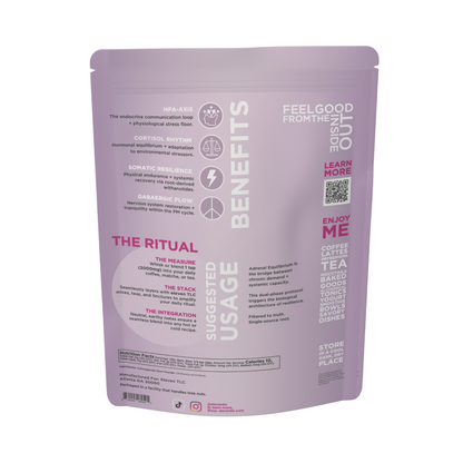 Back panel of Eleven TLC organic ashwagandha root powder 500g foodservice pouch with usage and nutrition details.