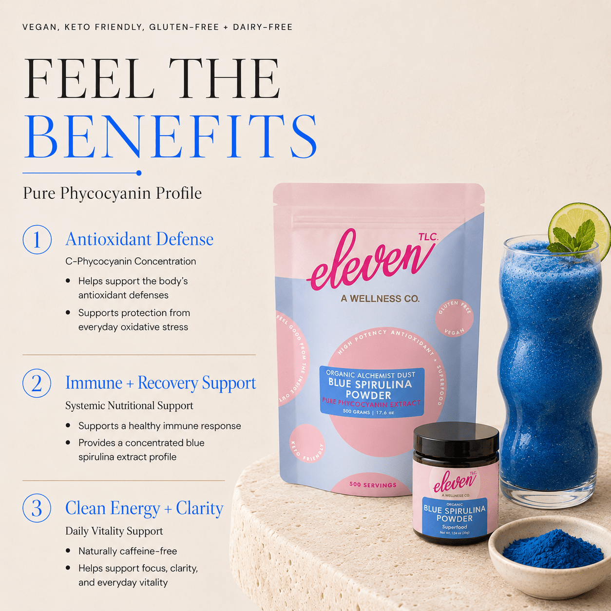 Organic Blue Spirulina Powder | Phycocyanin Antioxidant | 35g - Vegan America