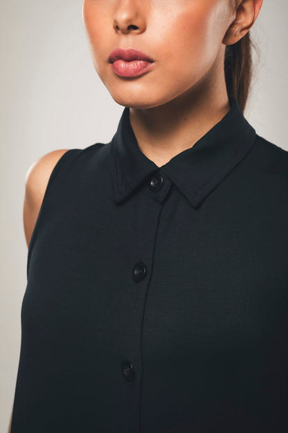 Maxi Sleeveless Shirt Dress in Black - Evelyn