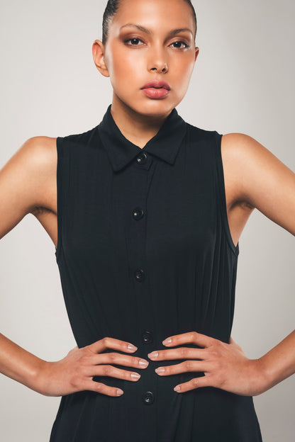 Maxi Sleeveless Shirt Dress in Black - Evelyn
