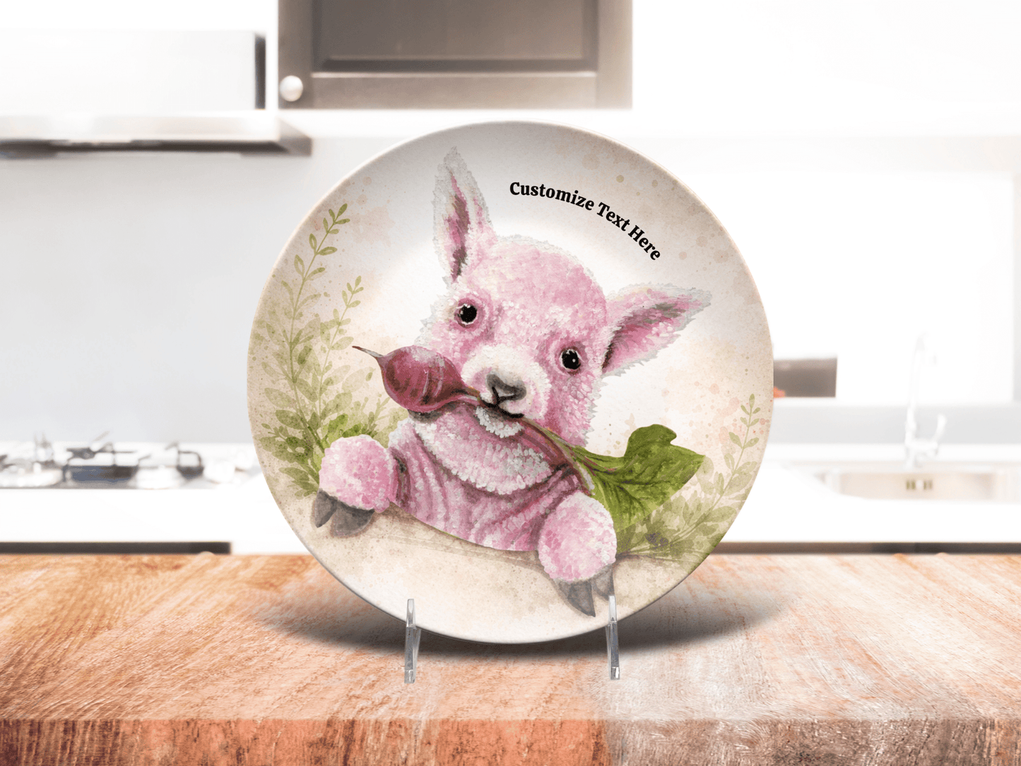 Whimsical Pink Baby Sheep Plate & Bowl – Personalized Tableware - Vegan America